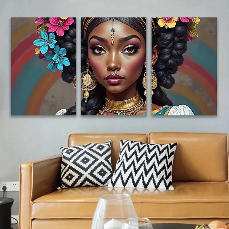 3pcs Floral Portrait Of Elegant Woman Wall Art Set Canvas Framed 60x90cm - High Quality Print 100% Australian Made Wall Canvas Ready to Hang