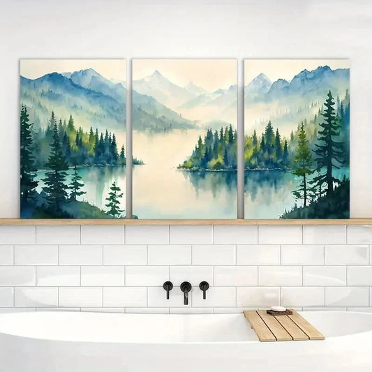 3pcs Green Forest Painting Nature Landscape Metal Print Ready to Hang Art