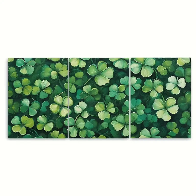 3pcs Green Shamrocks St. Patricks Day Metal Print Ready to Hang Art
