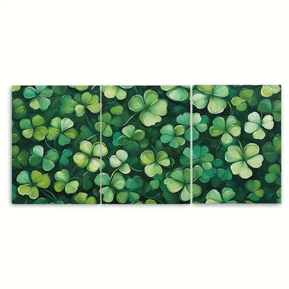 3pcs Green Shamrocks St. Patricks Day Metal Print Ready to Hang Art