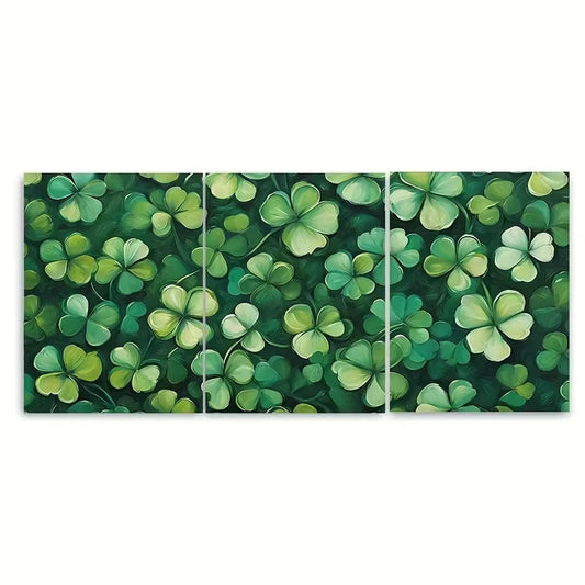 3pcs Green Shamrocks St. Patricks Day Metal Print Ready to Hang Art