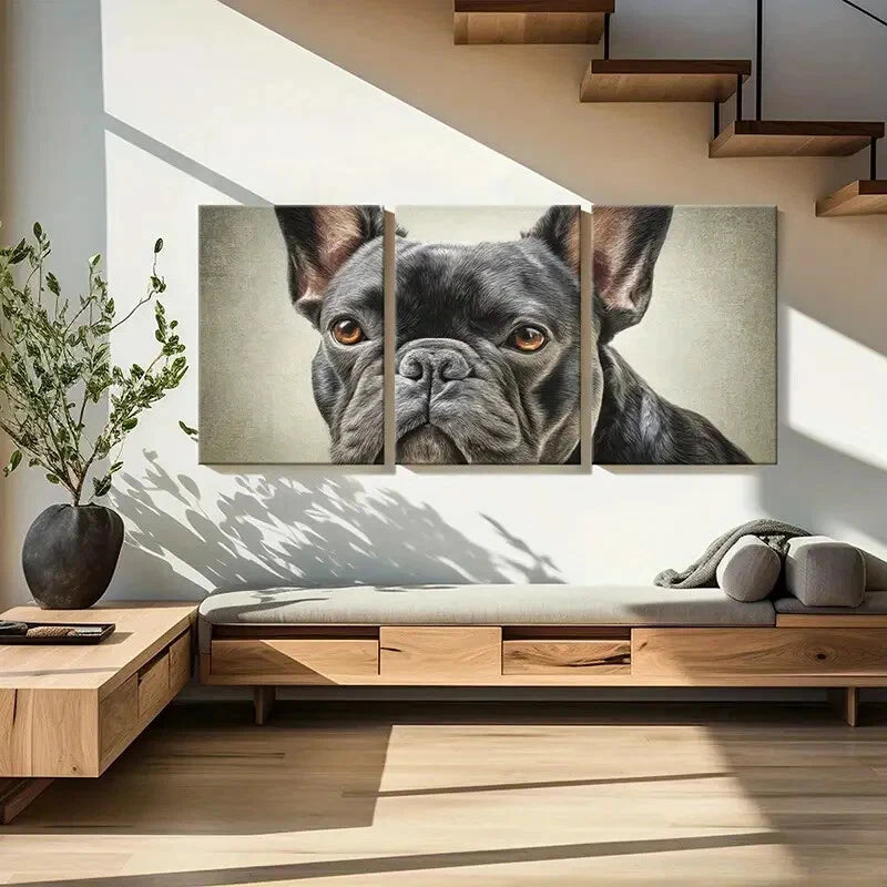 3pcs Artistic French Bulldog Portrait Poster Metal Print Ready to Hang Art
