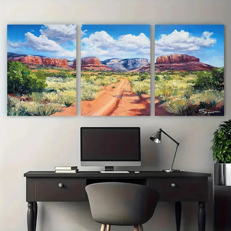 3pcs Red Rock State Park Arizona Landscape Wall Art Set Canvas Framed 40x60cm - High Quality Print 100% Australian Made Wall Canvas Ready to Hang