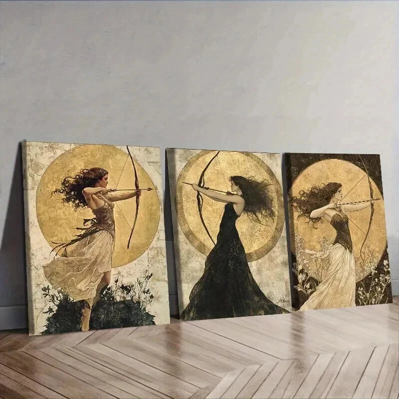 3pcs The girl with the bow and arrow Wall Art Set Canvas Framed 50x70cm - High Quality Print 100% Australian Made Wall Canvas Ready to Hang
