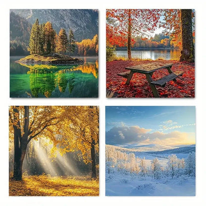 4pcs Four Seasons Landscape Wall Art Canvas  Framed