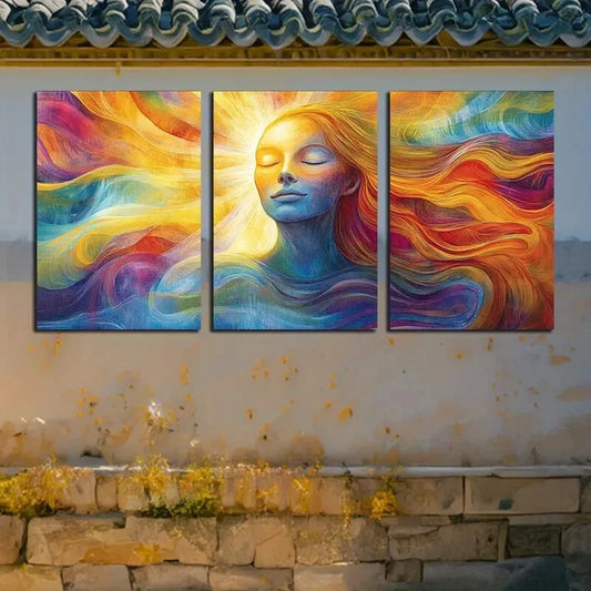 3pcs Vibrant Abstract Flowing Hair Woman Metal Print Ready to Hang Art