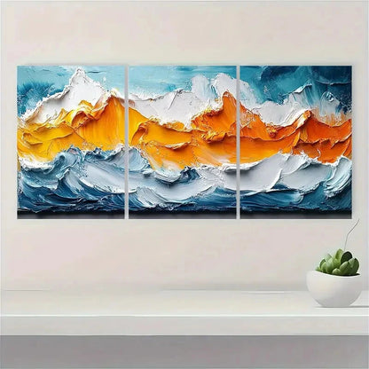 3pcs Abstract Winter Mountain Landscape Paintings Metal Print Ready to Hang Art
