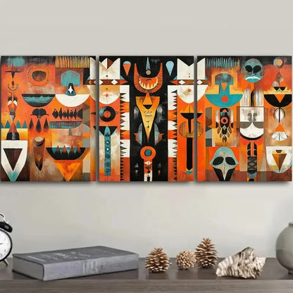 3pcs African Center Abstract Metal Print Ready to Hang Art