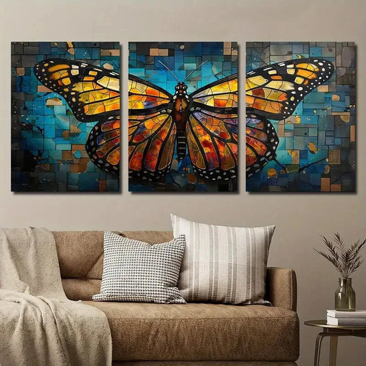 3pcs Vibrant Butterfly Abstract Colorful Perfect Wall Art Set Canvas Framed 40x60cm - High Quality Print 100% Australian Made Wall Canvas Ready to Hang