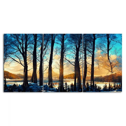 3 Piece Winter Tree Landscape Painting Style Canvas Framed 40x60cm - High Quality Print 100% Australian Made Wall Canvas Ready to Hang