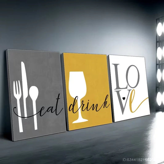 3pcs Kitchen Wall Art Set Canvas Framed 50x70cm - High Quality Print 100% Australian Made Wall Canvas Ready to Hang