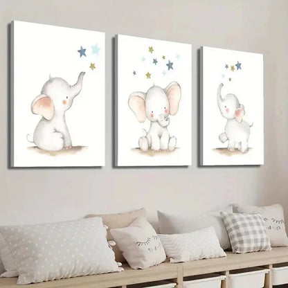 3pcs Elephant Star Art Cute Elephant Wall Art Set Canvas Unframed - High Quality Print 100% Australian Made Wall Canvas