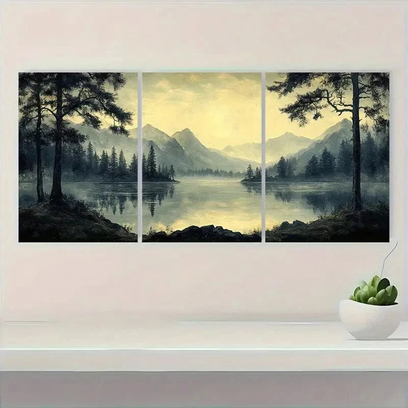 3pcs Black and White Nature Scene Mountain Views Metal Print Ready to Hang Art