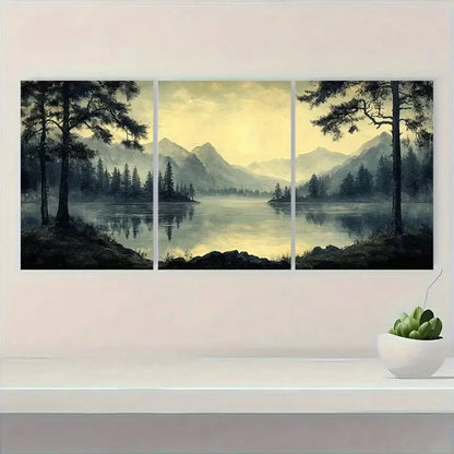 3pcs Black and White Nature Scene Mountain Views Metal Print Ready to Hang Art