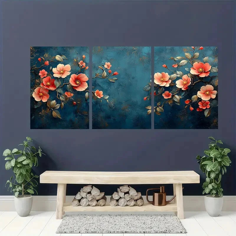 3pcs Floral Botanical by Tawaraya Sotatsu Japanese Metal Print Ready to Hang Art