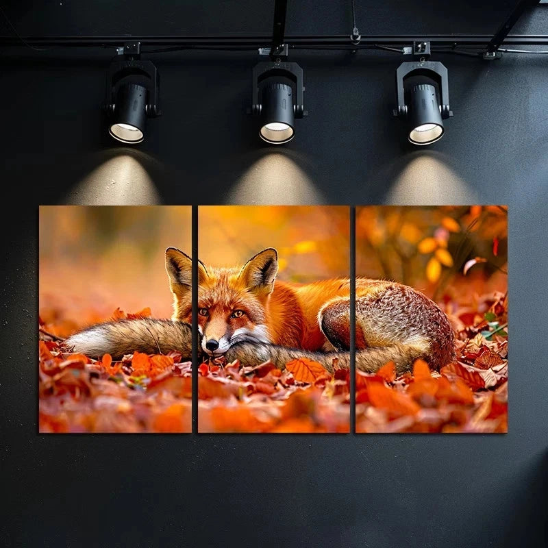 3pcs Charming Red Fox Autumn Scene Metal Print Ready to Hang Art