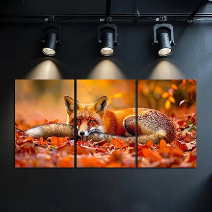 3pcs Charming Red Fox Autumn Scene Metal Print Ready to Hang Art