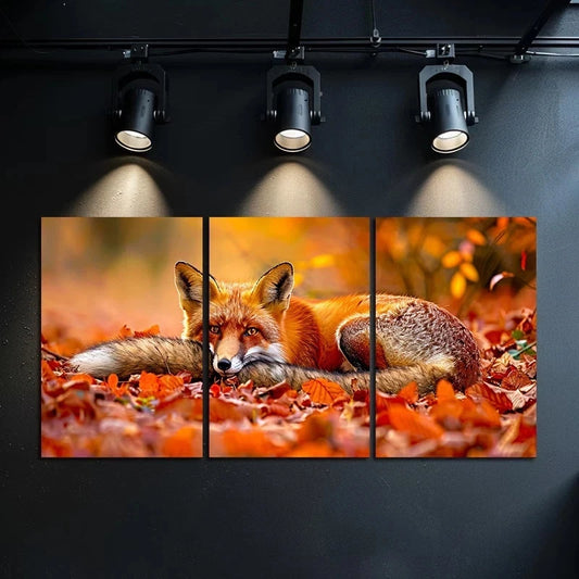 3pcs Charming Red Fox Autumn Scene Metal Print Ready to Hang Art