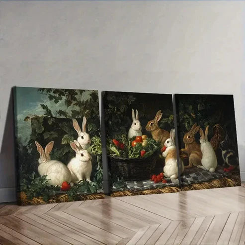 3pcs Rabbit farm Wall Art Set Canvas Unframed - High Quality Print 100% Australian Made Wall Canvas