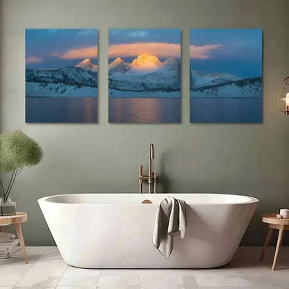 3pcs Landscape Painting with Snow-Capped Peaks Metal Print Ready to Hang Art