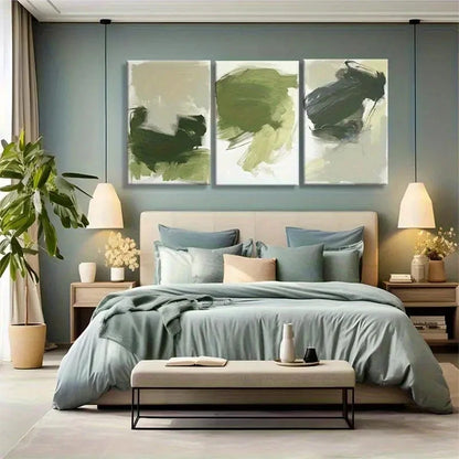 3pcs Green Abstract Brushstroke Art Print Metal Print Ready to Hang Art