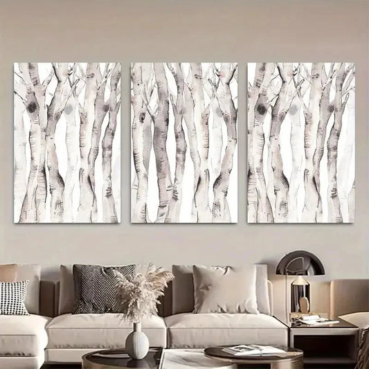 3pcs Modern Aspen Birch Tree Watercolor Wall Art Metal Print Ready to Hang Art