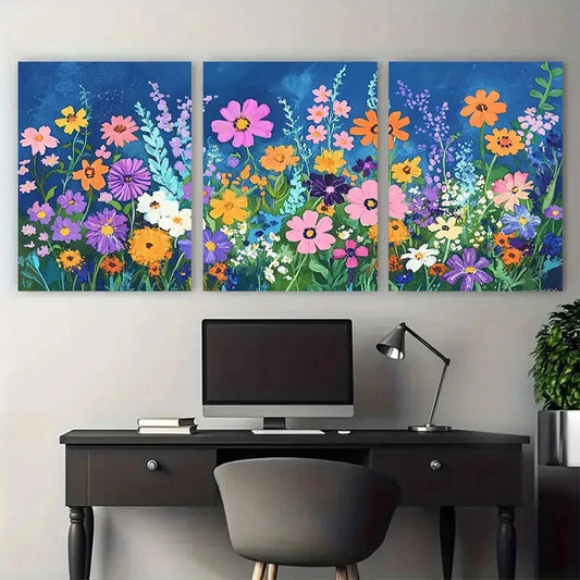 3pcs Vibrant Wildflower Cottagecore Spring Wall Art Set Canvas Framed 60x90cm - High Quality Print 100% Australian Made Wall Canvas Ready to Hang