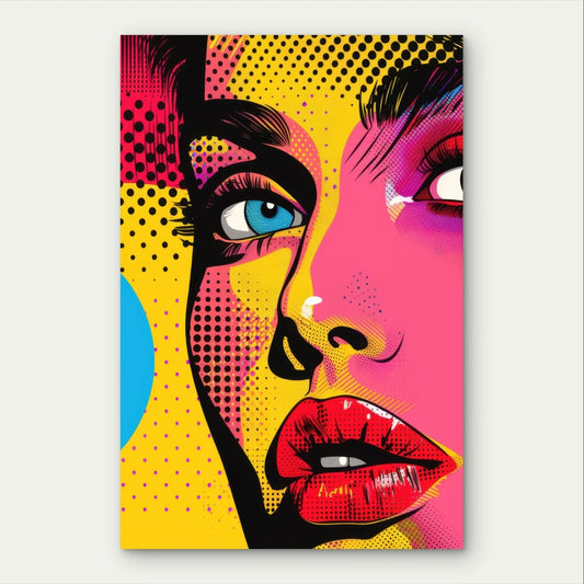 Vibrant Pop Art Woman Portrait Colourful Comic 40x60cm Metal Print Ready to Hang