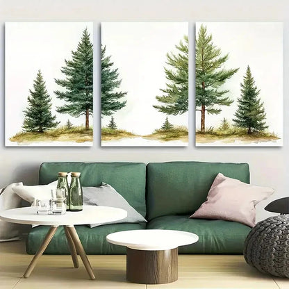 3pcs Pine Trees Watercolor Green Nature Metal Print Ready to Hang Art