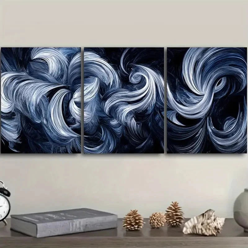 3pcs Aesthetic Navy Blue Swirl Metal Painting Print Ready to Hang Art