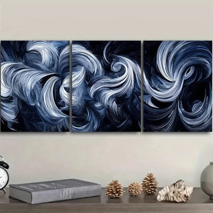 3pcs Aesthetic Navy Blue Swirl Metal Painting Print Ready to Hang Art