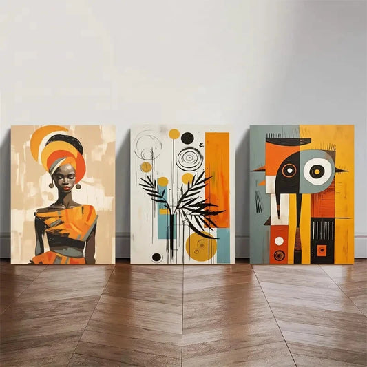 3pcs Modern Abstract Ethnic African Wall Art Metal Print Ready to Hang Art