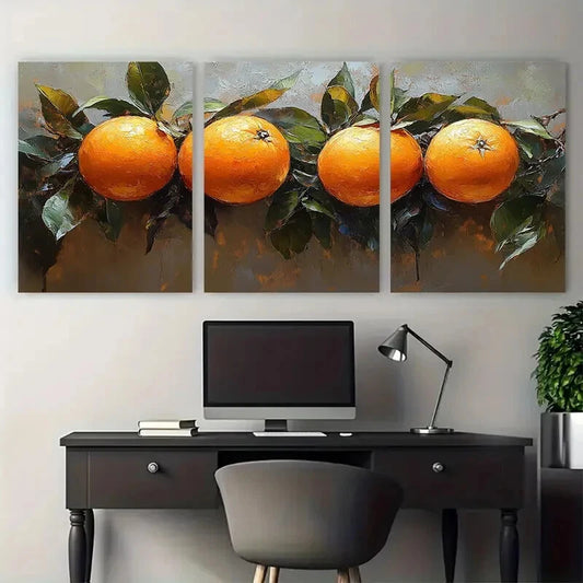 3pcs Vibrant Orange Fruit Citrus Illustration Metal Print Ready to Hang Art