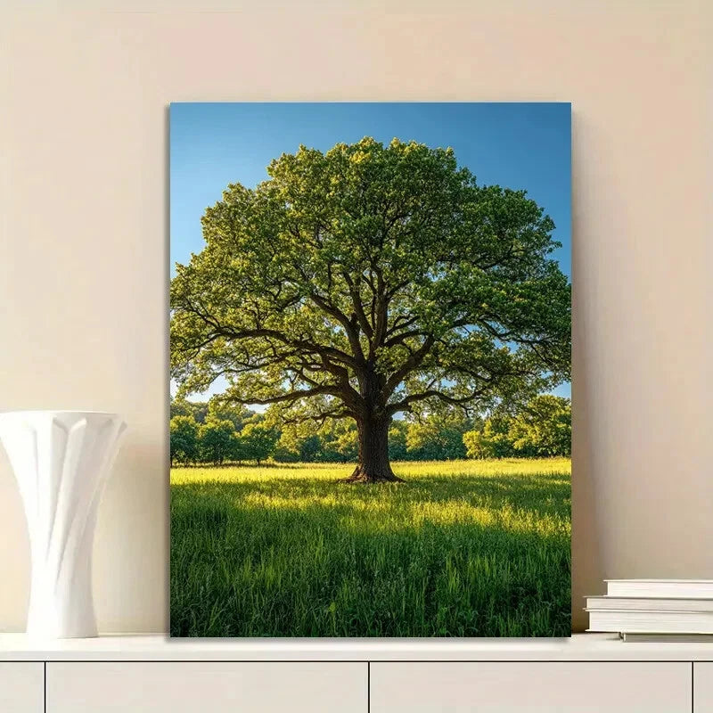 Oak Tree Stands in The Middle Painting 40x60cm Metal Print Ready to Hang