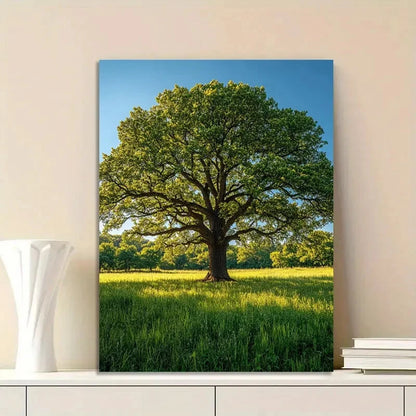 Oak Tree Stands in The Middle Painting 40x60cm Metal Print Ready to Hang