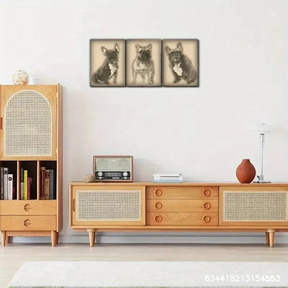 3pcs Vintage Adorable French Bulldog Puppies Metal Print Ready to Hang Art