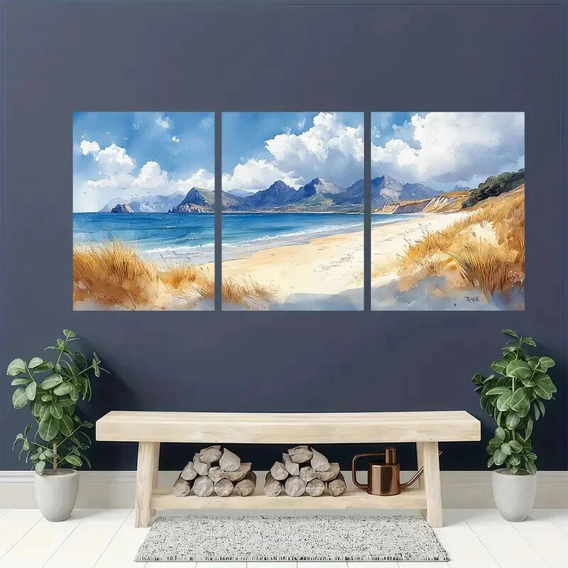 3pcs Portsalon Beach Painting Donegal Watercolor Metal Print Ready to Hang Art