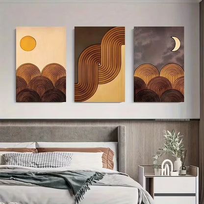 3pcs Geometric Sun Moon Arc Abstract Metal Print Ready to Hang Art