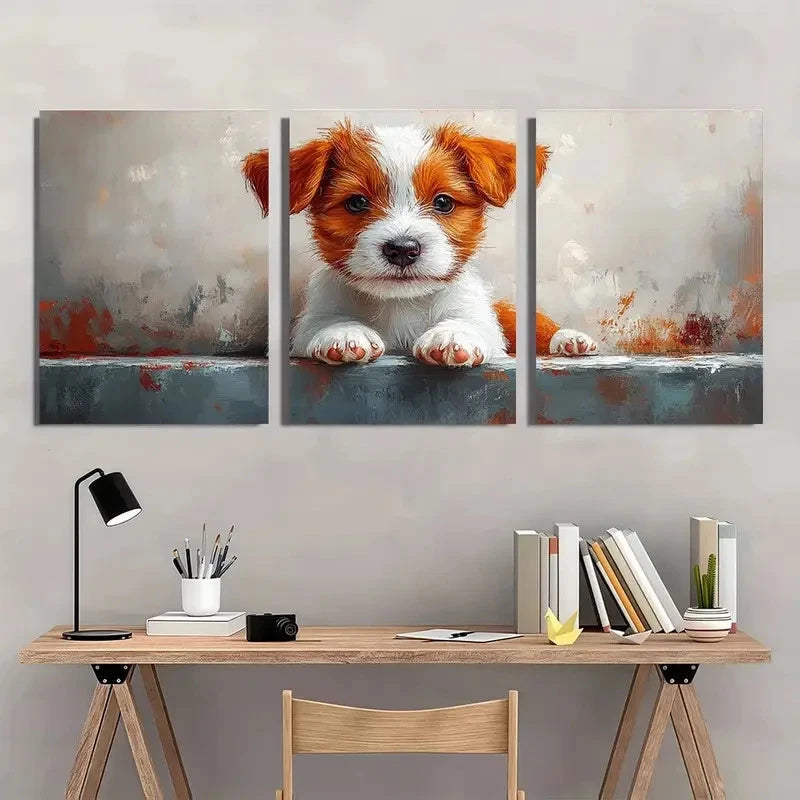 3pcs Adorable Puppy Whimsical Dog Wall Art Set Canvas Framed 40x60cm - High Quality Print 100% Australian Made Wall Canvas Ready to Hang
