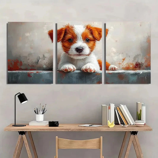3pcs Adorable Puppy Whimsical Dog Wall Art Set Canvas Framed 40x60cm - High Quality Print 100% Australian Made Wall Canvas Ready to Hang