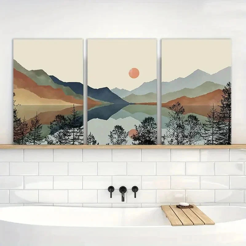 3pcs Sun Forest Abstract Nature Landscape Metal Print Ready to Hang Art