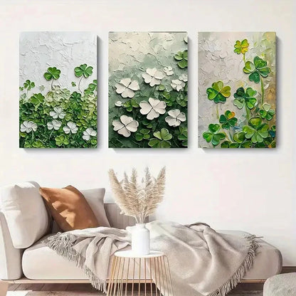 3pcs White and Green Clover Flower Metal Print Ready to Hang Art