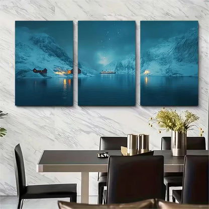 3pcs Nordic Minimalist Winter Fjord Metal Print Ready to Hang Art