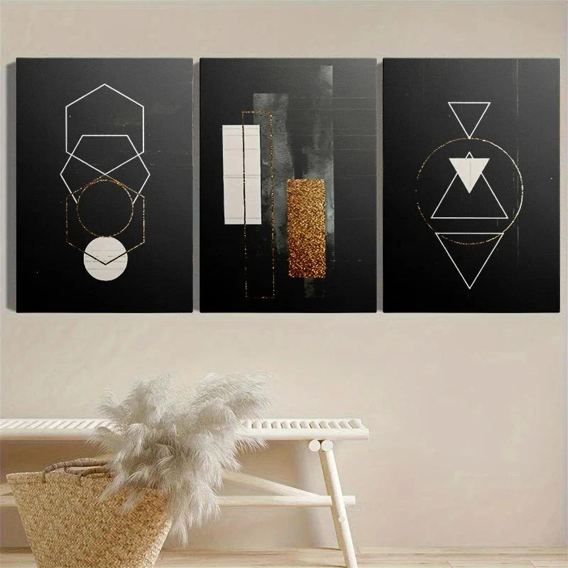 3pcs Black and White Lines Design Metal Print Ready to Hang Art