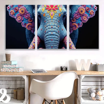 3pcs Elephant & for Lotus Flower Design Z Wall Art Set Canvas Framed 60x90cm - High Quality Print 100% Australian Made Wall Canvas Ready to Hang