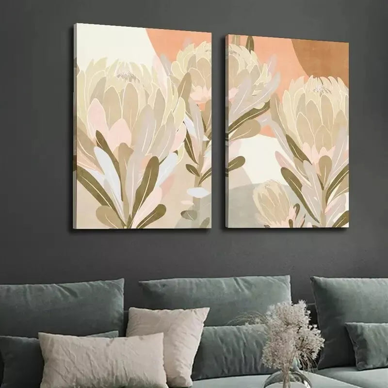 2pcs Neutral Abstract Art Flowers, Blooming Flowers Canvas Framed 50x75cm - High Quality Print 100% Australian Made Wall Canvas Ready to Hang