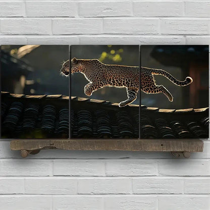 3pcs Leopard on the Roof Animal Themed Metal Print Ready to Hang Art