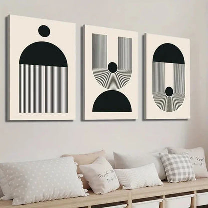 3pcs Black & Beige Abstract Geometric Wall Art Set Canvas Unframed - High Quality Print 100% Australian Made Wall Canvas