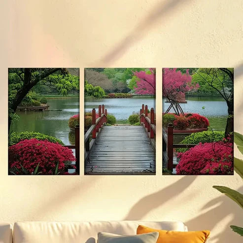 3pcs Garden Lakeside Plants And Flowers Wall Art Set Canvas Unframed - High Quality Print 100% Australian Made Wall Canvas