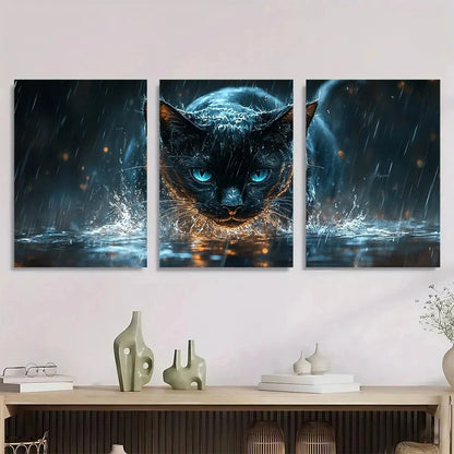 3pcs Black Cat Shark Painting Animal Theme Metal Print Ready to Hang Art